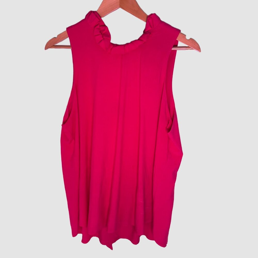 Pink GibsonLook Ruffle-Neck Top With Back Tie - Picture 3 of 6